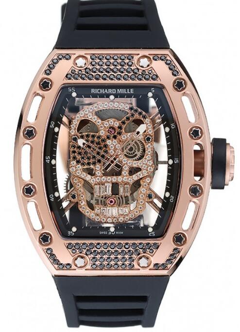 Replica Richard Mille RM 052 Tourbillon Skull Rose Gold with black diamonds Watch